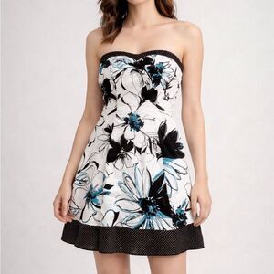 Speechless Strapless Floral Dress Size 3 Juniors Black White Blue